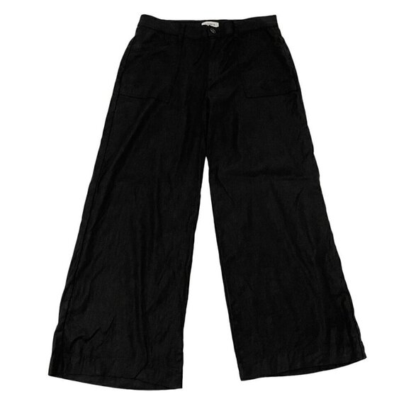 Evereve Linen Blend Wide-Leg High Rise Trouser Pants Classic Black size 32 - Picture 1 of 9